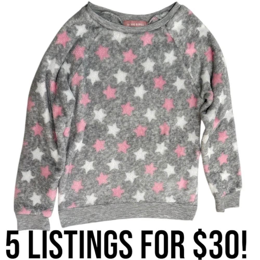 New BCBGirls Gray and Pink Star Cozy Soft Sweatshirt Size Small 7/8